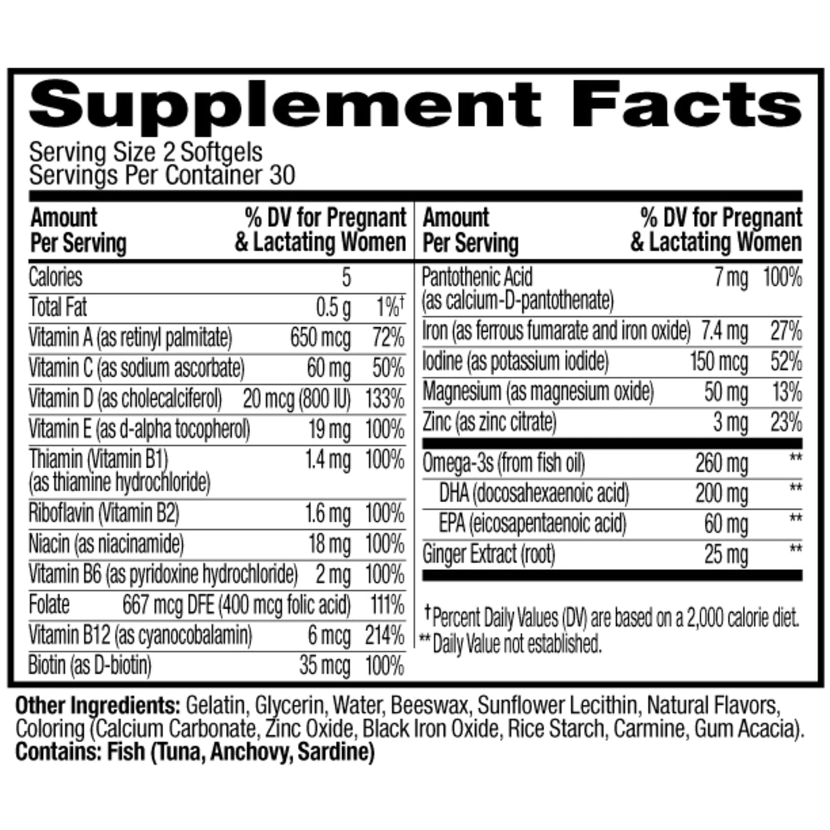 Ultra Strength Prenatal Softgels Ingredients