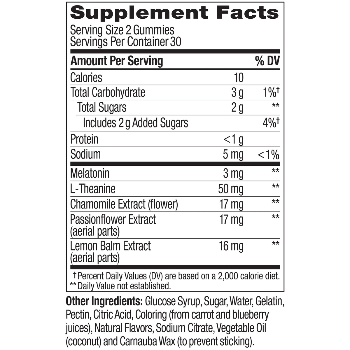 Sleep Blackberry Zen Ingredients