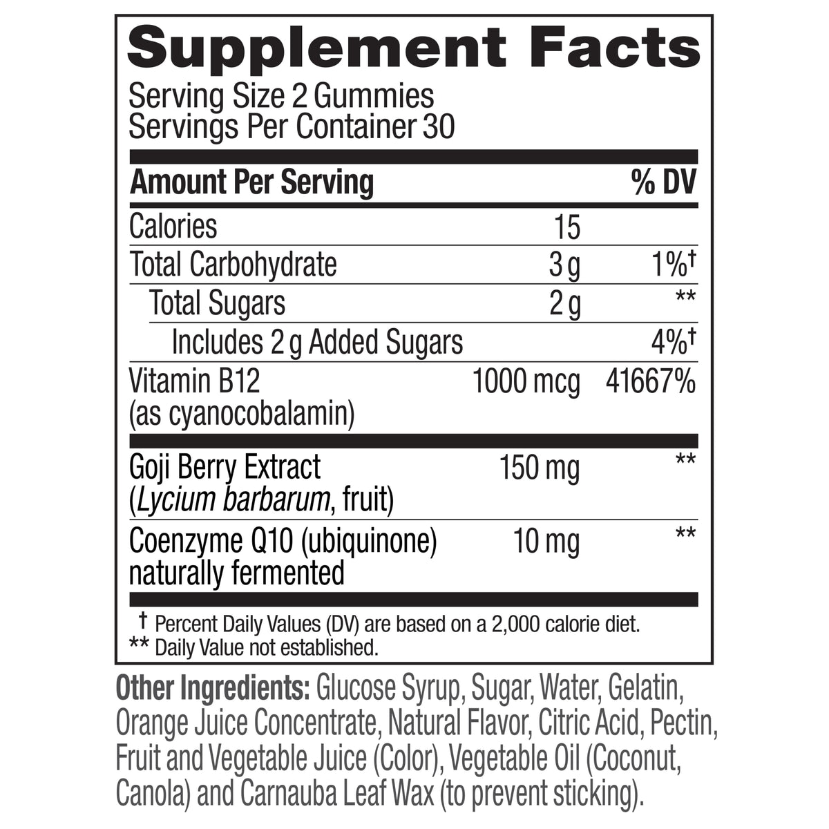 Extra Strength Daily Energy Ingredients