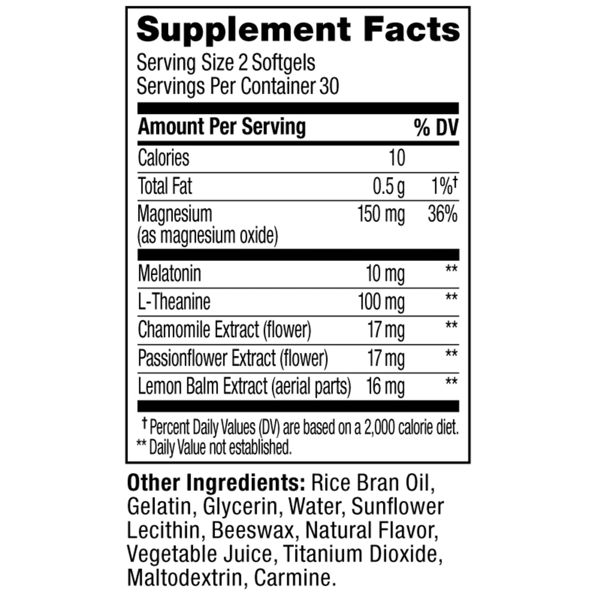 Ultra Strength Sleep Softgels Ingredients