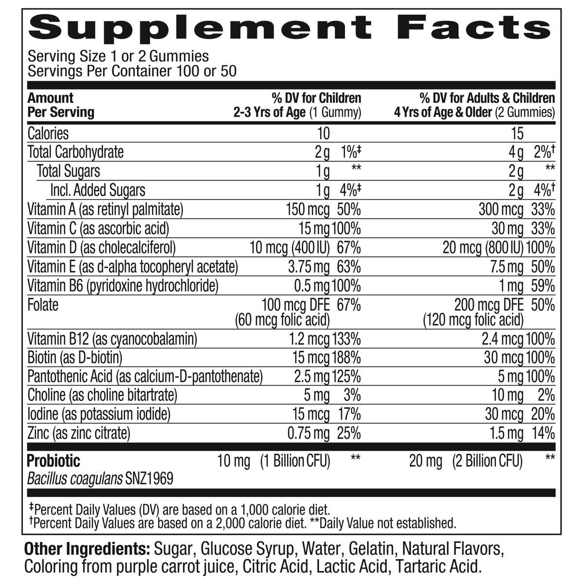  Kids Multi + Probiotic Ingredients