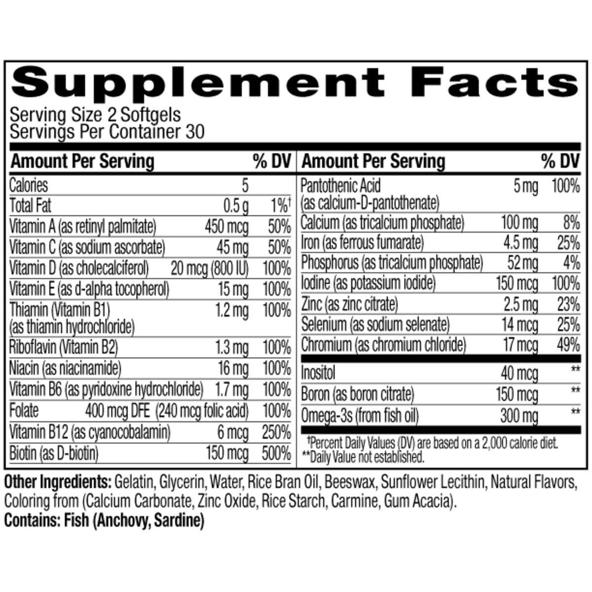  Ultra Strength Womens Multi & Omega-3 Softgels Ingredients