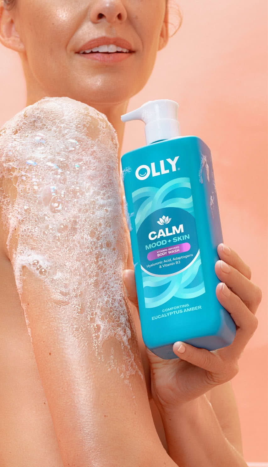woman holding OLLY Calm Mood + Skin Body Wash icon